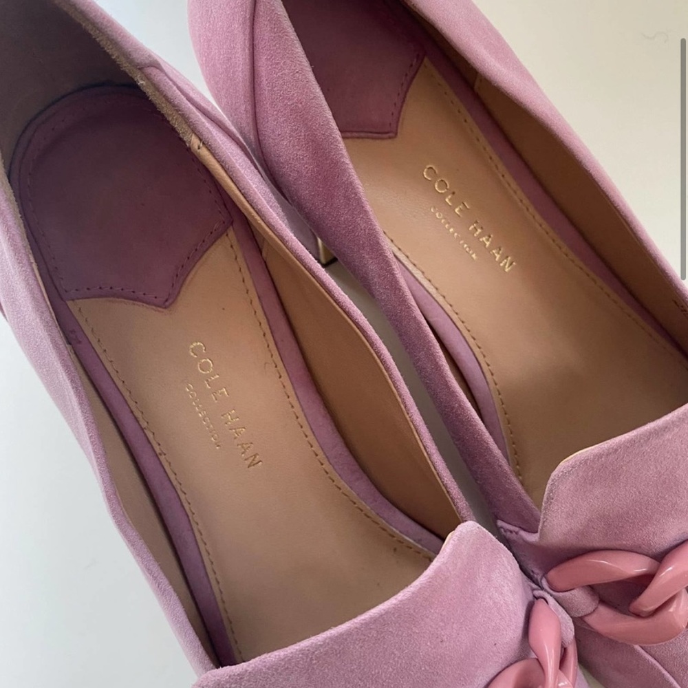 Cole Haan Collection Chain Pink Suede Heel Loafers sz 9 - Picture 15 of 15